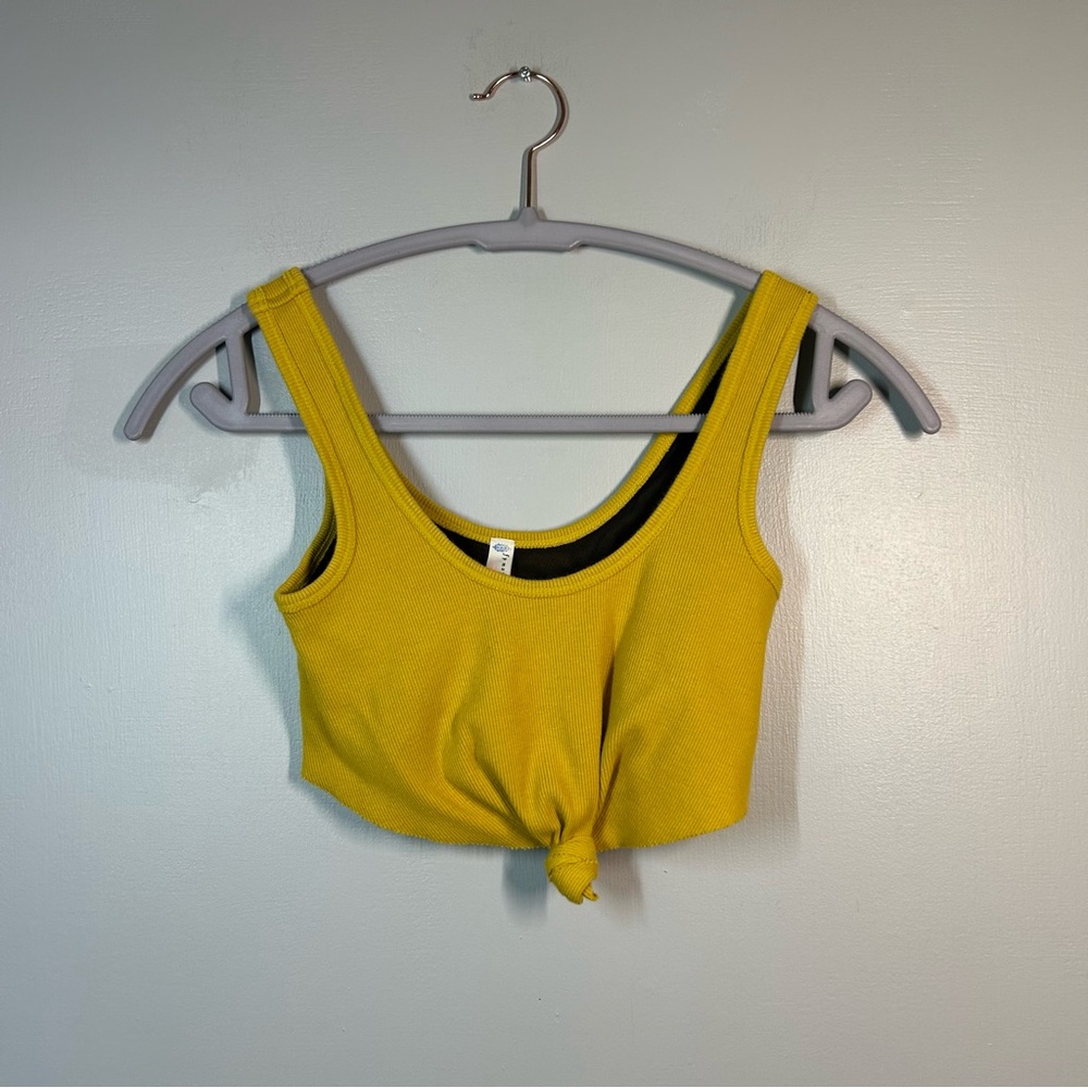 Free people movement mustard yellow tie knot sport bra crop top